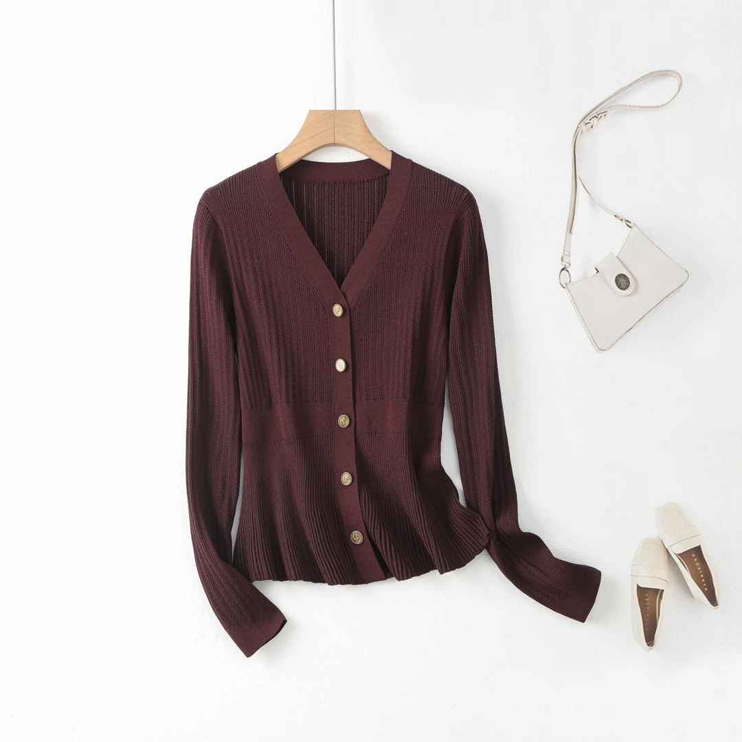 【镂空针织】JL-2502 法式收腰针织开衫 V领收腰时尚设计 显瘦上衣