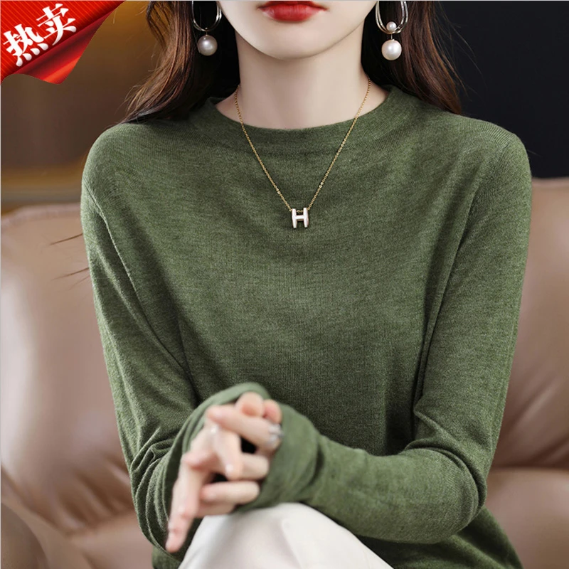 时尚品牌正品简约长袖毛针织衫T恤上衣圆领保暖内搭打底衫秋冬