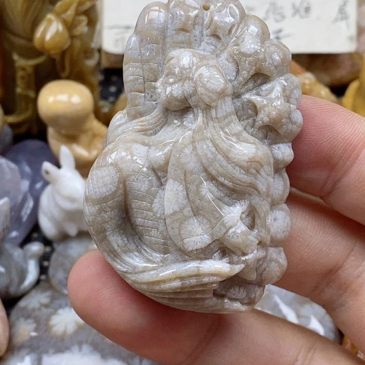 颈饰未镶嵌硅化珊瑚（珊瑚玉）