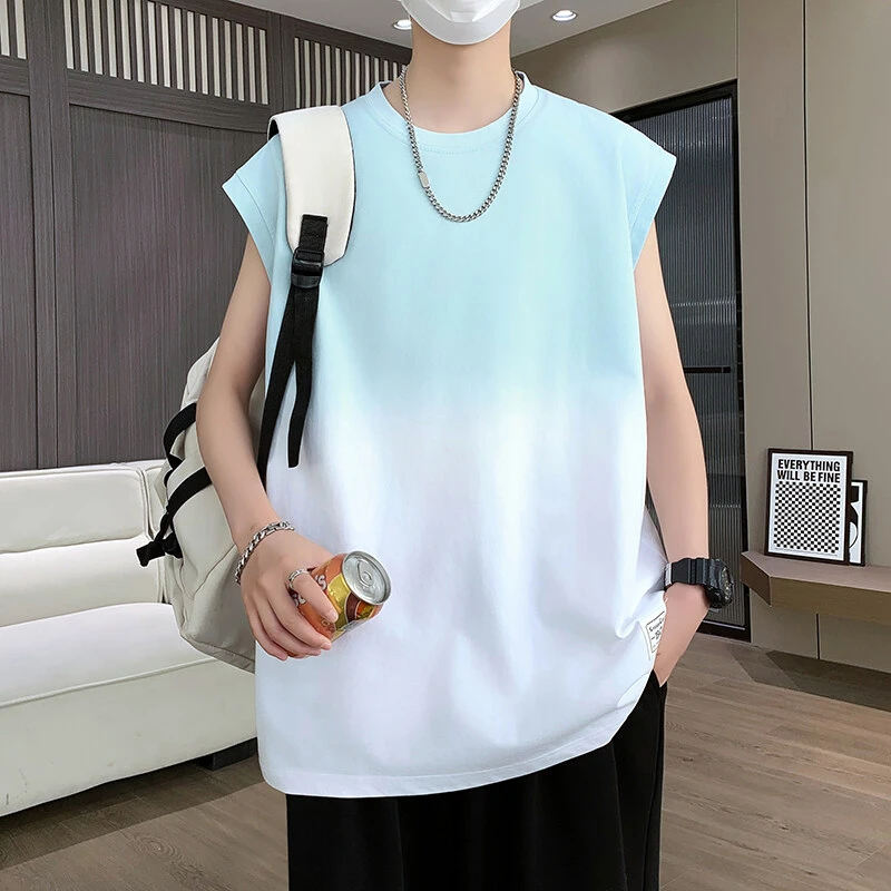 夏季青少年渐变色凉感无袖背心T恤潮流休闲时尚百搭宽松青春活力