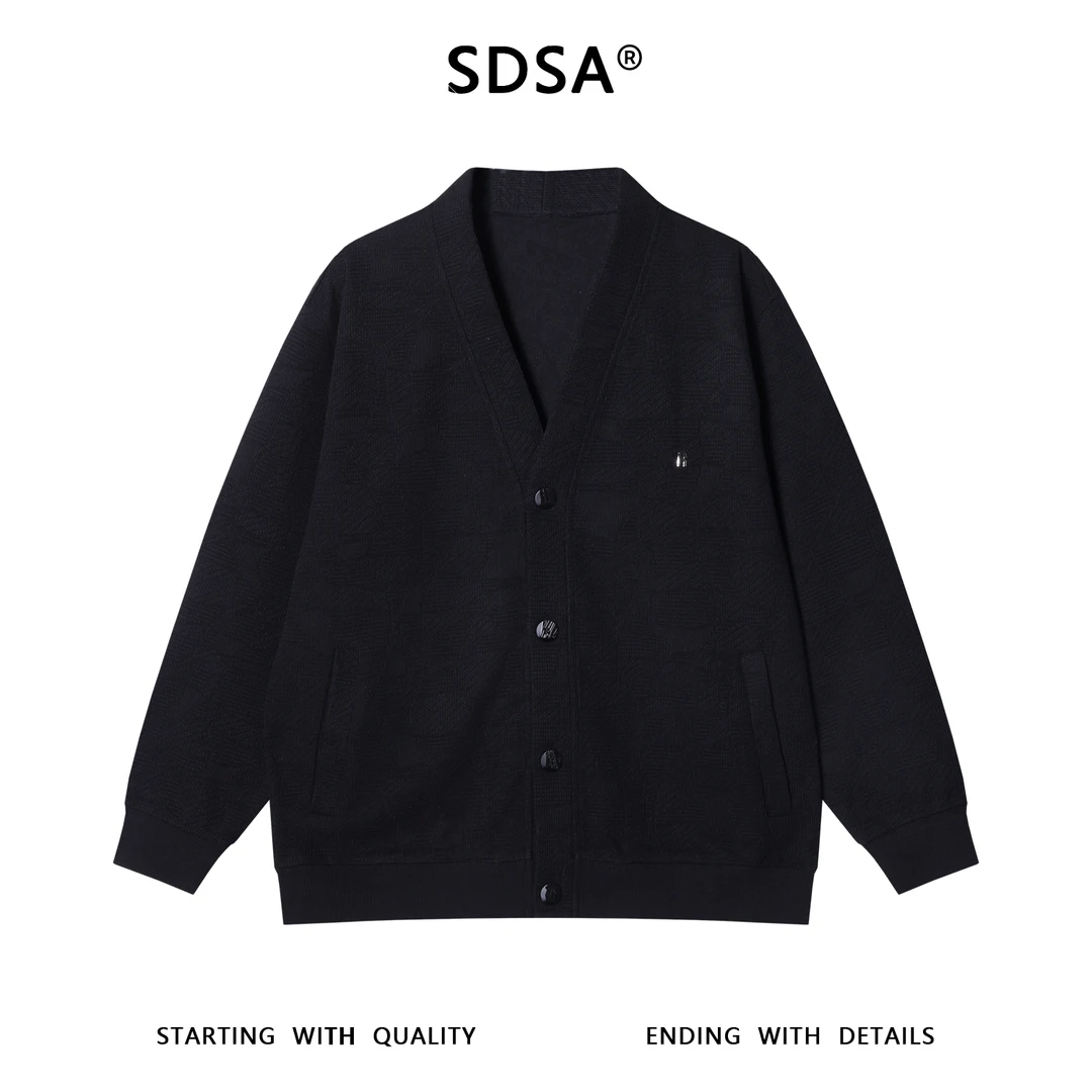 SDSA男士秋冬新款痞帅男装暗纹提花纯色纽扣开衫夹克V领百搭上衣