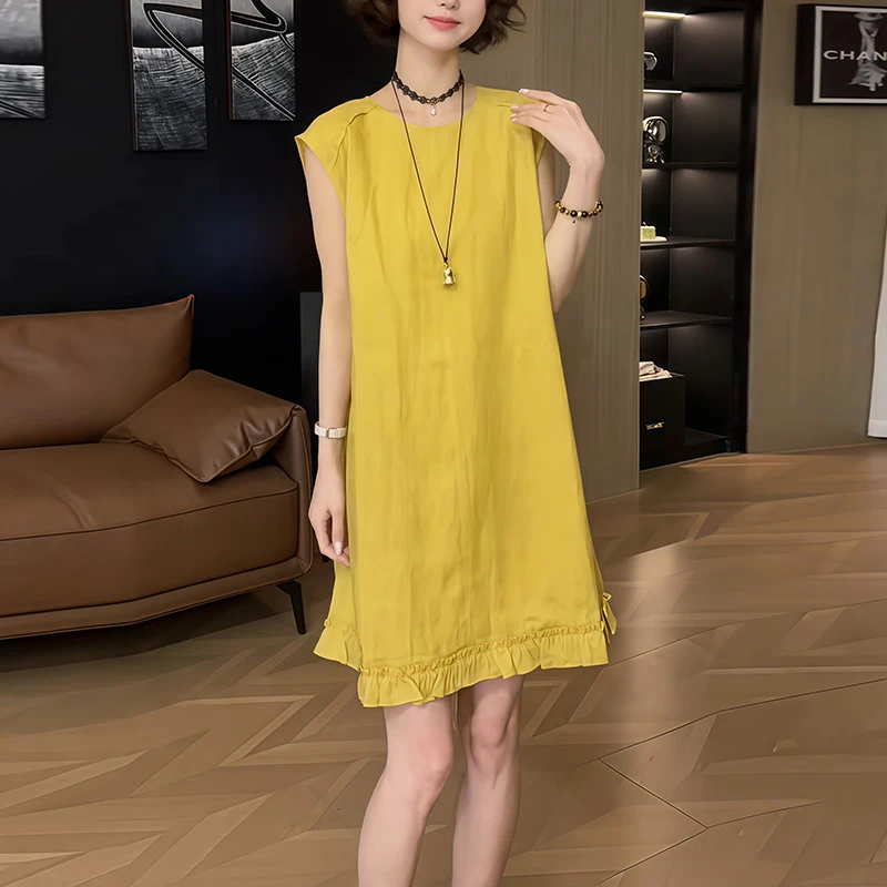 减龄时尚百搭宽松休闲气质连衣裙女2025春夏季新款纯色显瘦裙子潮