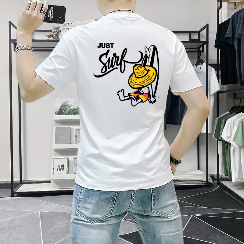 男士短袖t恤夏季潮牌男装休闲时尚印花半袖男T恤ins修身百搭圆领