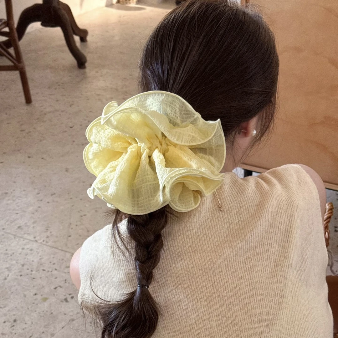 韩系温柔纺纱大号大肠发圈花边网纱花苞女头花头饰甜美发饰头绳