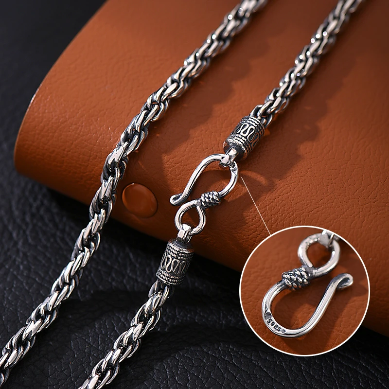 罗泰老银匠 链子925银 编织项链男士款时尚百搭麻花链男生配饰品