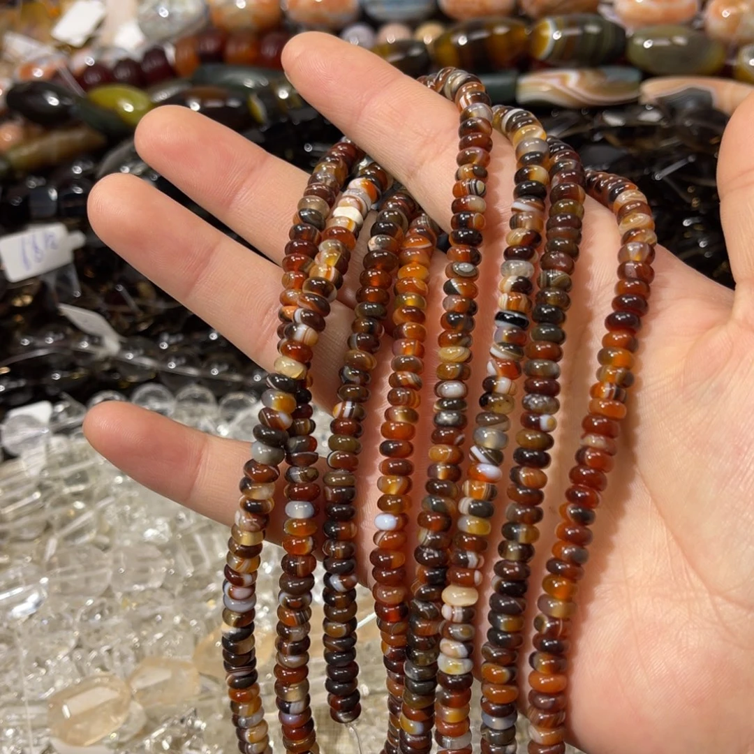 玛瑙/玉髓散珠黑金玛瑙算盘卡6