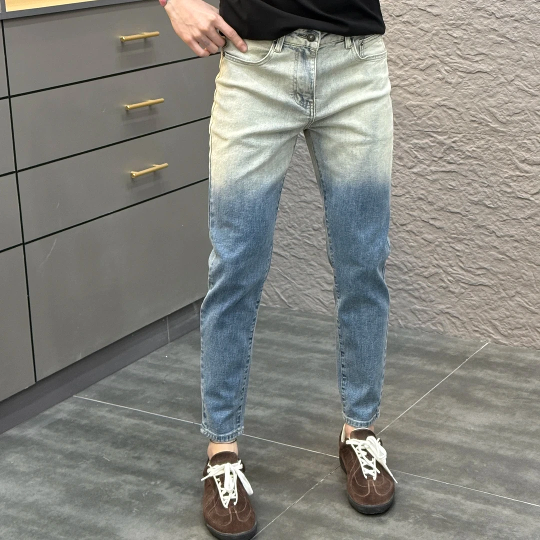 渐变色牛仔裤男潮牌修身小脚裤2025春季新款痞帅个性时尚休闲长裤