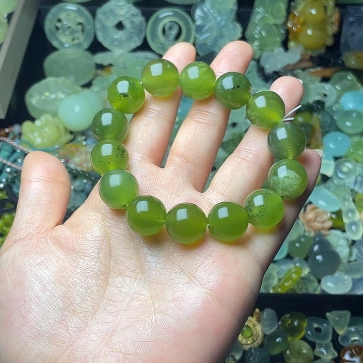 蛇纹石玉合金颈饰青提手串卡16