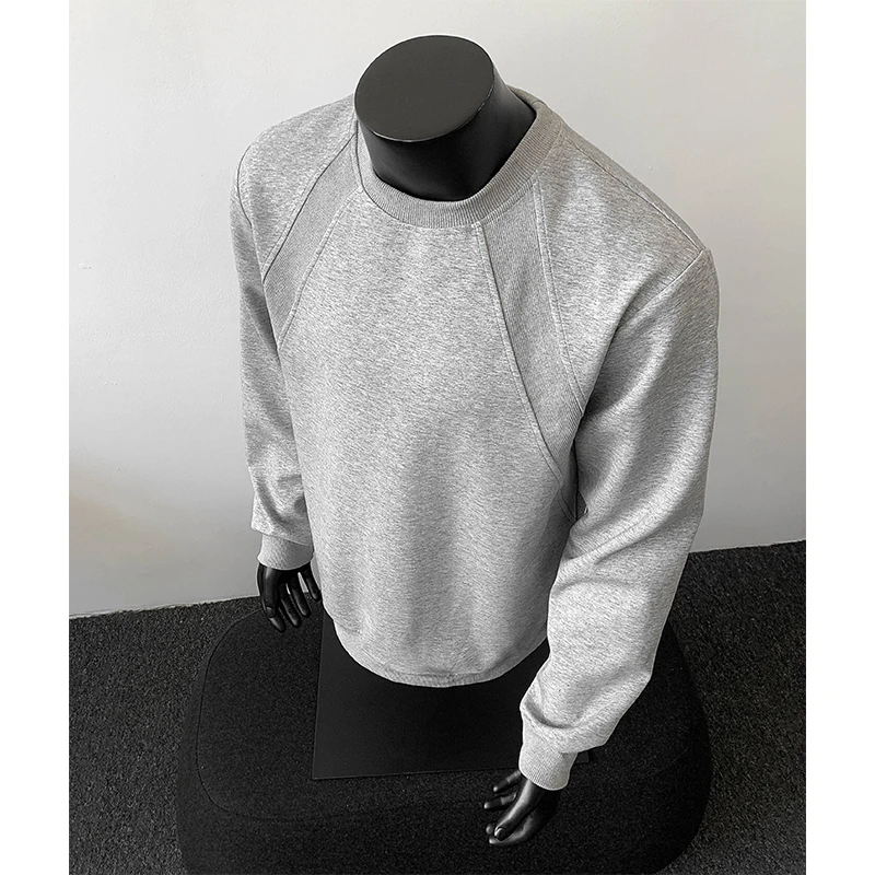 灰色解构拼接复古重磅圆领卫衣男秋季cleanfit美式正肩长袖t恤