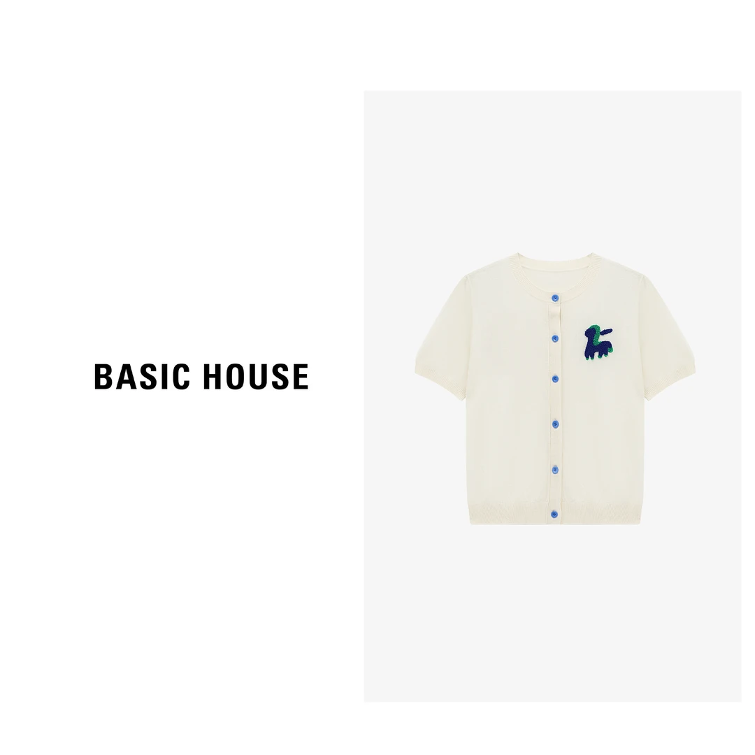 Basic House/百家好小香风白色时尚休闲夏季针织衫-B0625B5G332