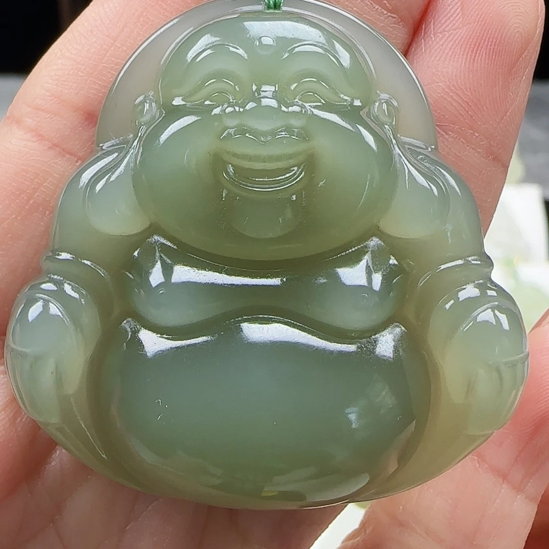 和田玉足金镶嵌吊坠(赠链)