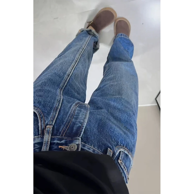 秋冬新款加绒加厚窄版直筒牛仔裤女梨型高腰设计显瘦遮肉百搭裤子