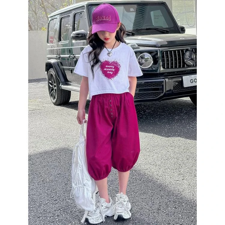 暖【亲子装】女童夏装2025新款洋气小女孩运动套装独特漂亮套装女童