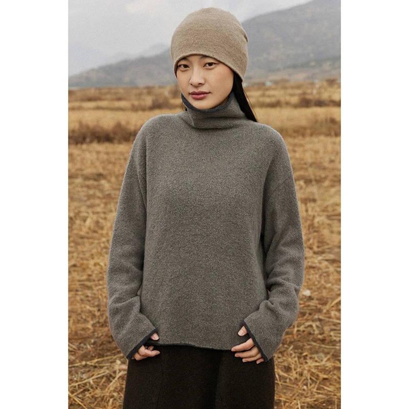 SayYa【幻】心有灵犀特殊纱&羊绒双层双穿高领套头衫设计山羊绒上衣