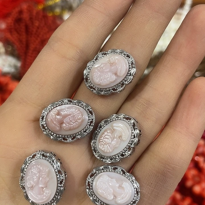 玛瑙/玉髓合金珠宝半成品一个粉贝卡梅奥魔盒