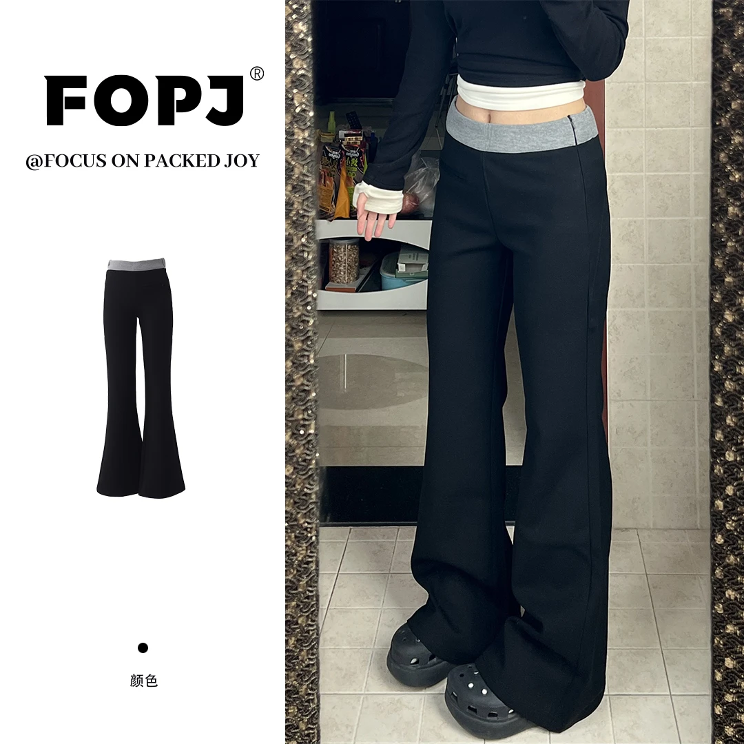 FOPJ时尚运动休闲裤2025春季新款低腰喇叭裤垂感修身显瘦微喇裤子