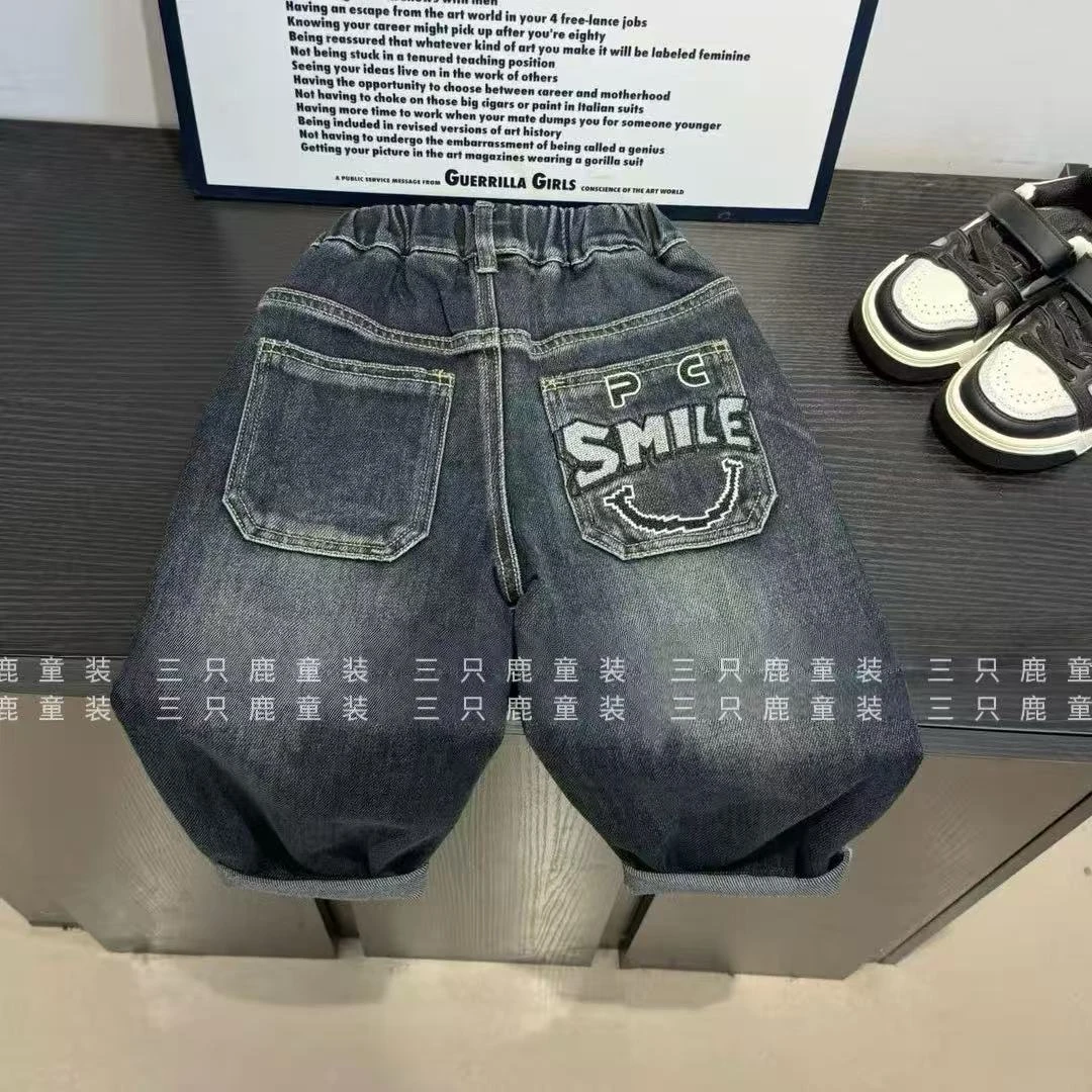 【三只鹿】Q2503儿童秋季牛仔裤2025新款休闲时髦SMILE软牛仔长裤