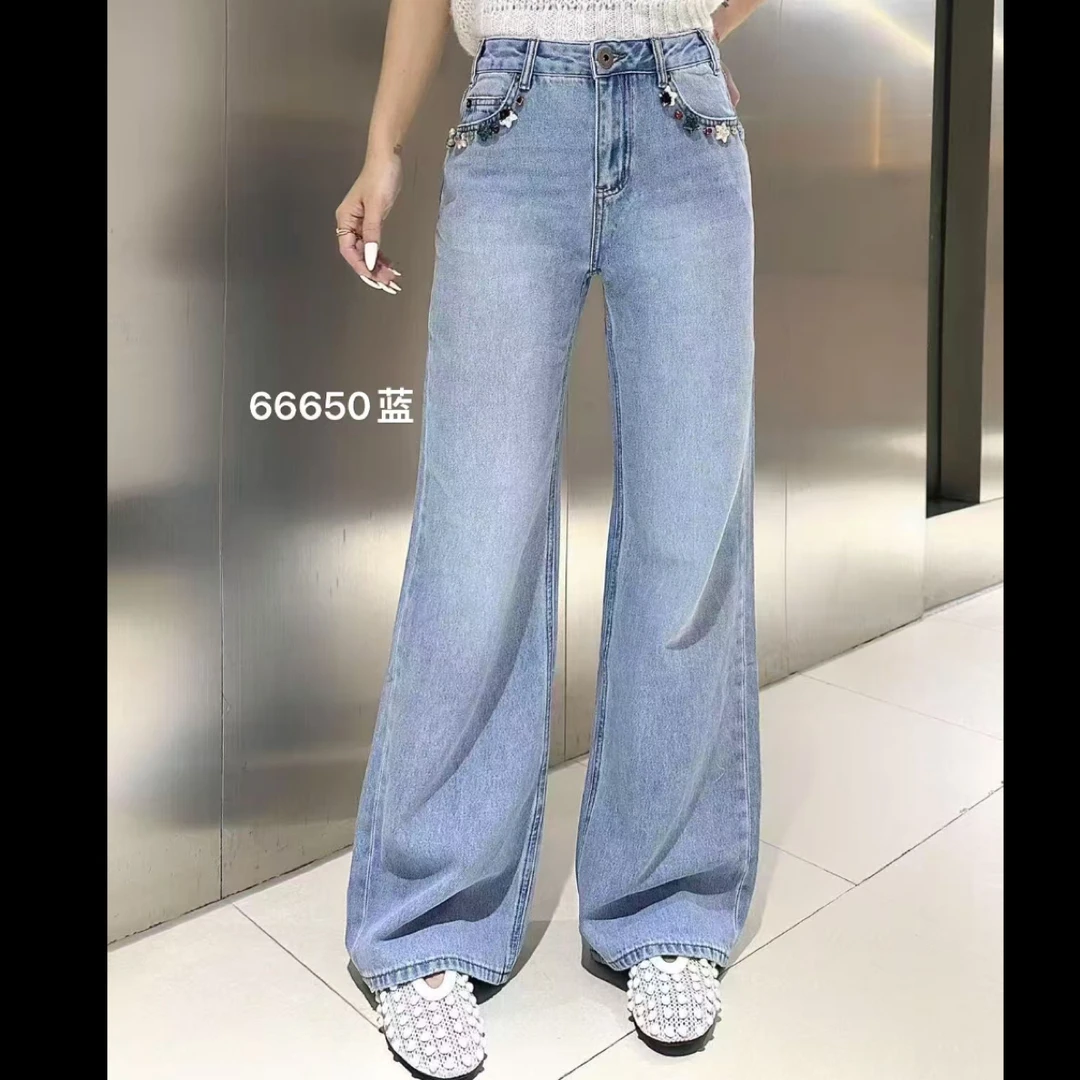 岚岚家#66650秋季福利无弹重工艺直筒牛仔裤，裤长：102cm