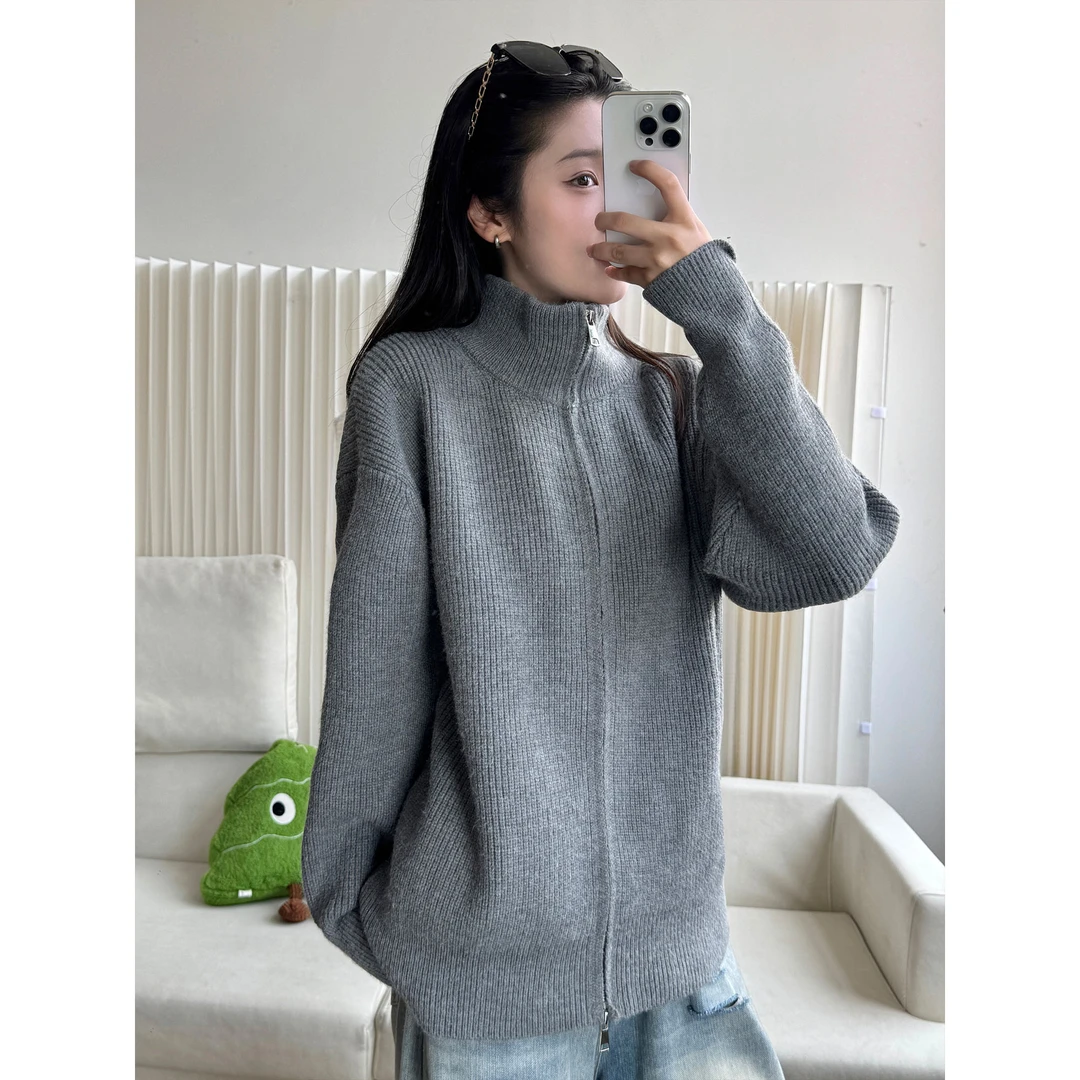 韩系慵懒感开衫宽松毛衣男款秋季设计感cleanfit美式针织衫外套