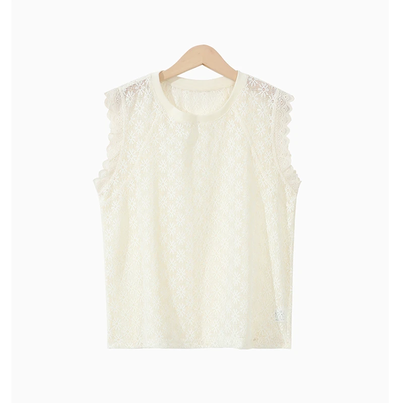 【常蓝北】夏季新款背心女百搭显瘦设计款镂空钩花无袖蕾丝背心