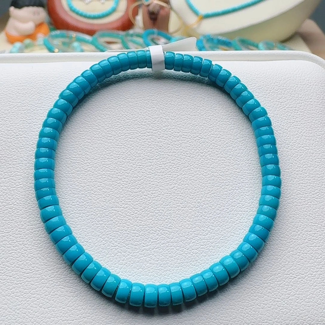 绿松石未镶嵌高瓷玉化蓝直切手串4.5