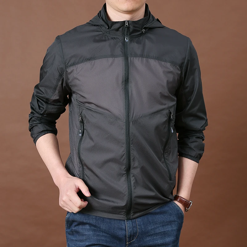 夏季男士薄款透气运动休闲衣大码皮肤衣2025新款户外高端上衣外套
