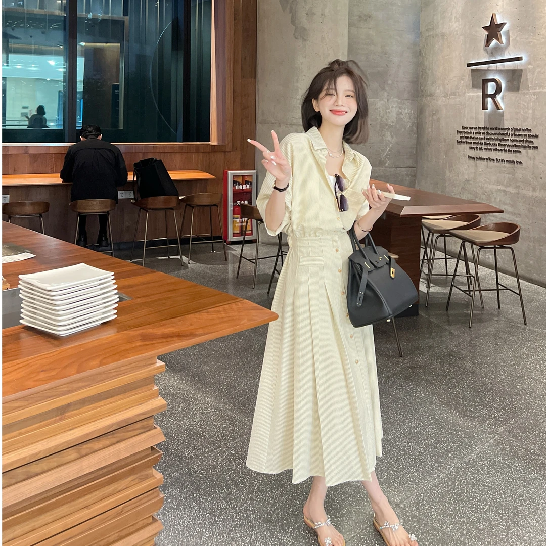 【芝士Cheese】优雅姐姐满分条纹衬衫连衣裙春夏显瘦连衣裙法式