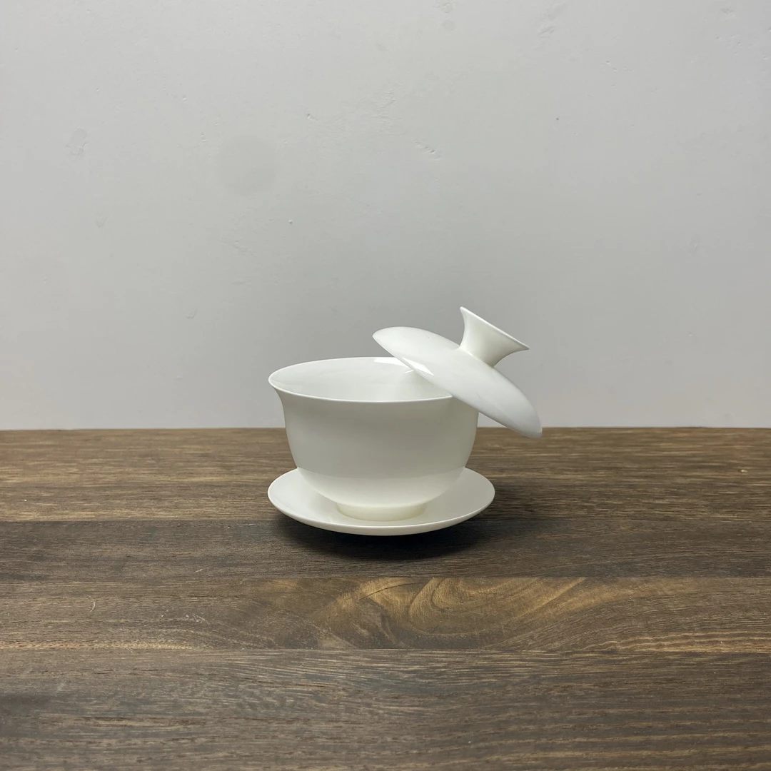 薄胎潮州骨瓷盖碗鼓型悬停盖碗盖下约90ml泡单从茶功夫茶茶杯茶具