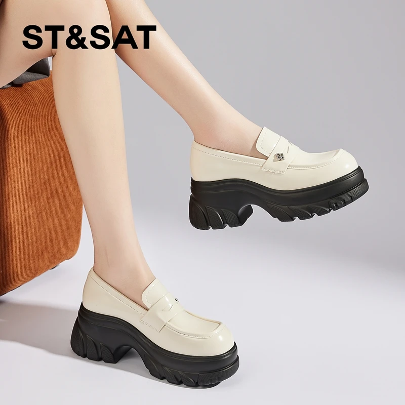 星期六真皮厚底增高乐福鞋女2025新款秋季英伦风小皮鞋女高跟单鞋