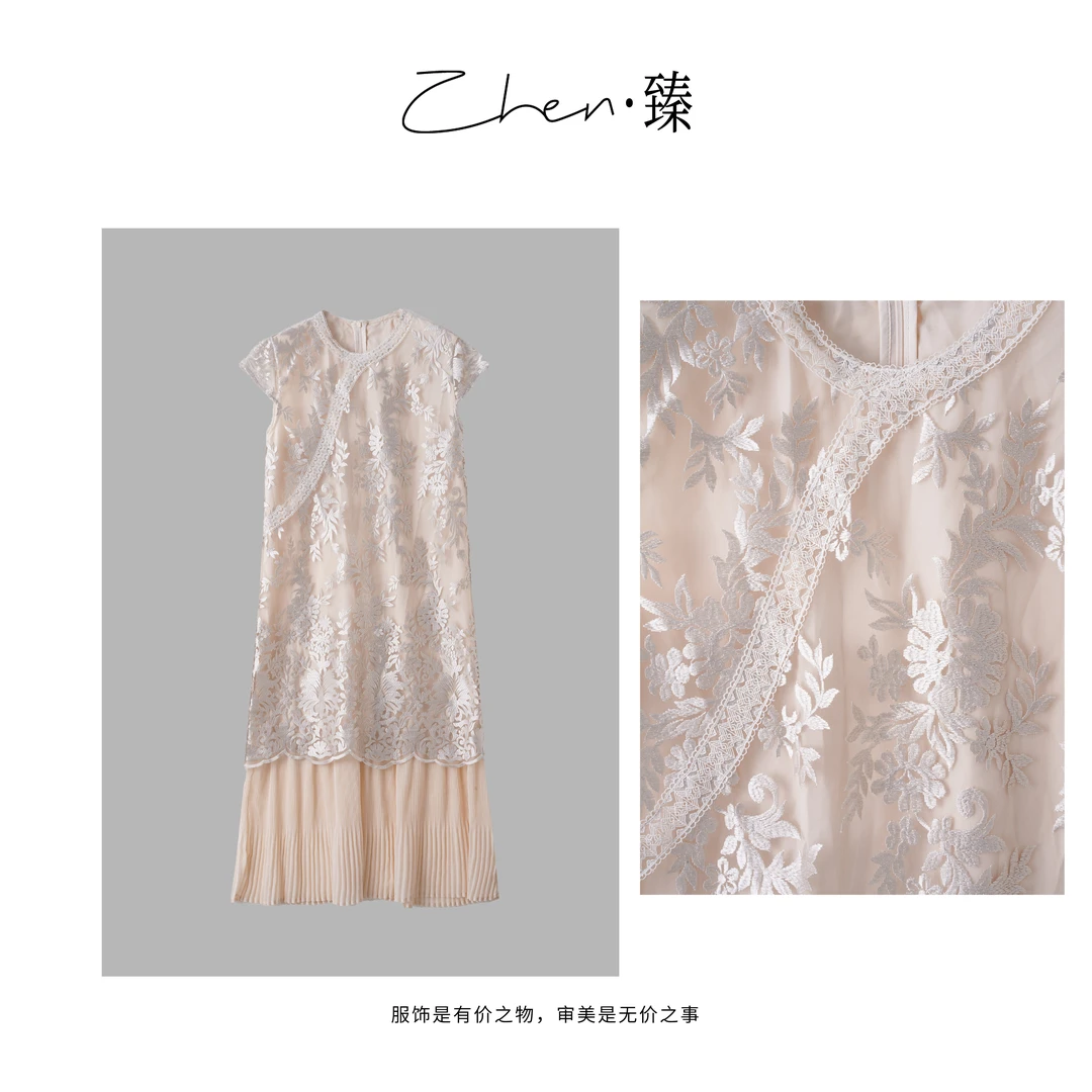 ZHEN.臻 国风唐装重工绣花刺绣风琴褶假两件长裙连衣裙LYQ8200Z