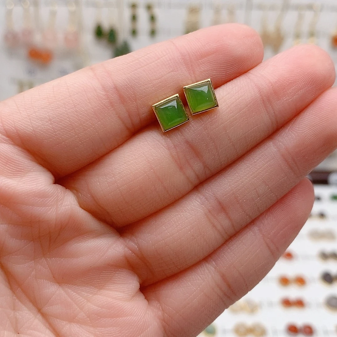 和田玉银S925镶嵌耳饰