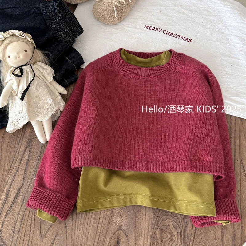 ins女童玫粉色套头毛衣秋季新品韩系女宝宝休闲宽松针织衫上衣潮