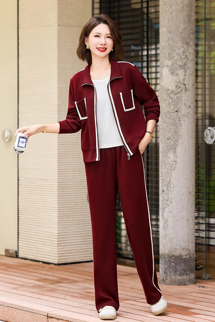 妈妈洋气春秋装运动服套装休闲外套裤子新款中老年女装秋季两件套