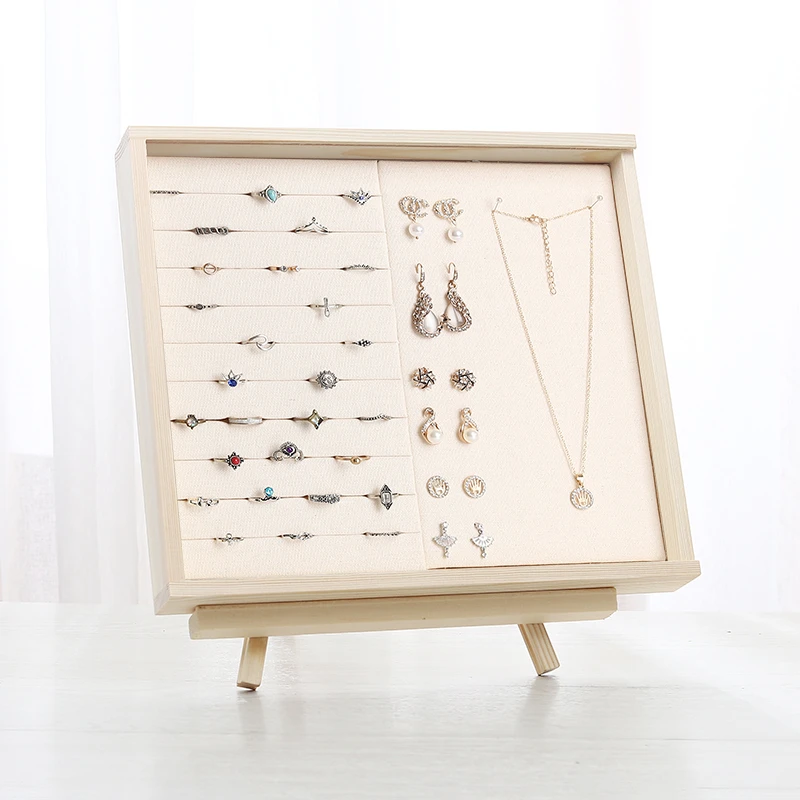 实木防尘首饰盒挂墙耳环架收纳盒项链展示架戒指架摆摊托盘饰品架