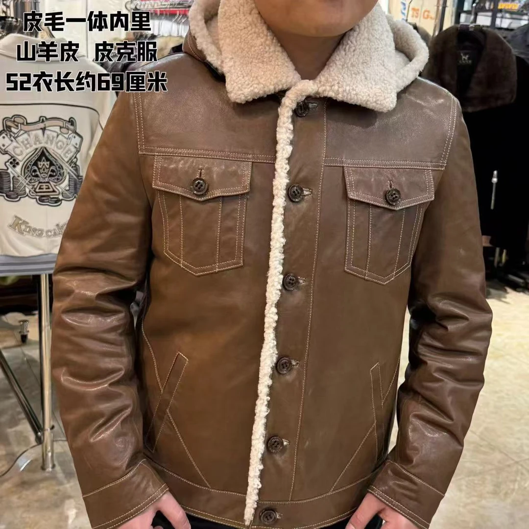 男士秋冬真皮山羊皮皮克服（羊皮羊毛皮毛一体内里）876现货加绒