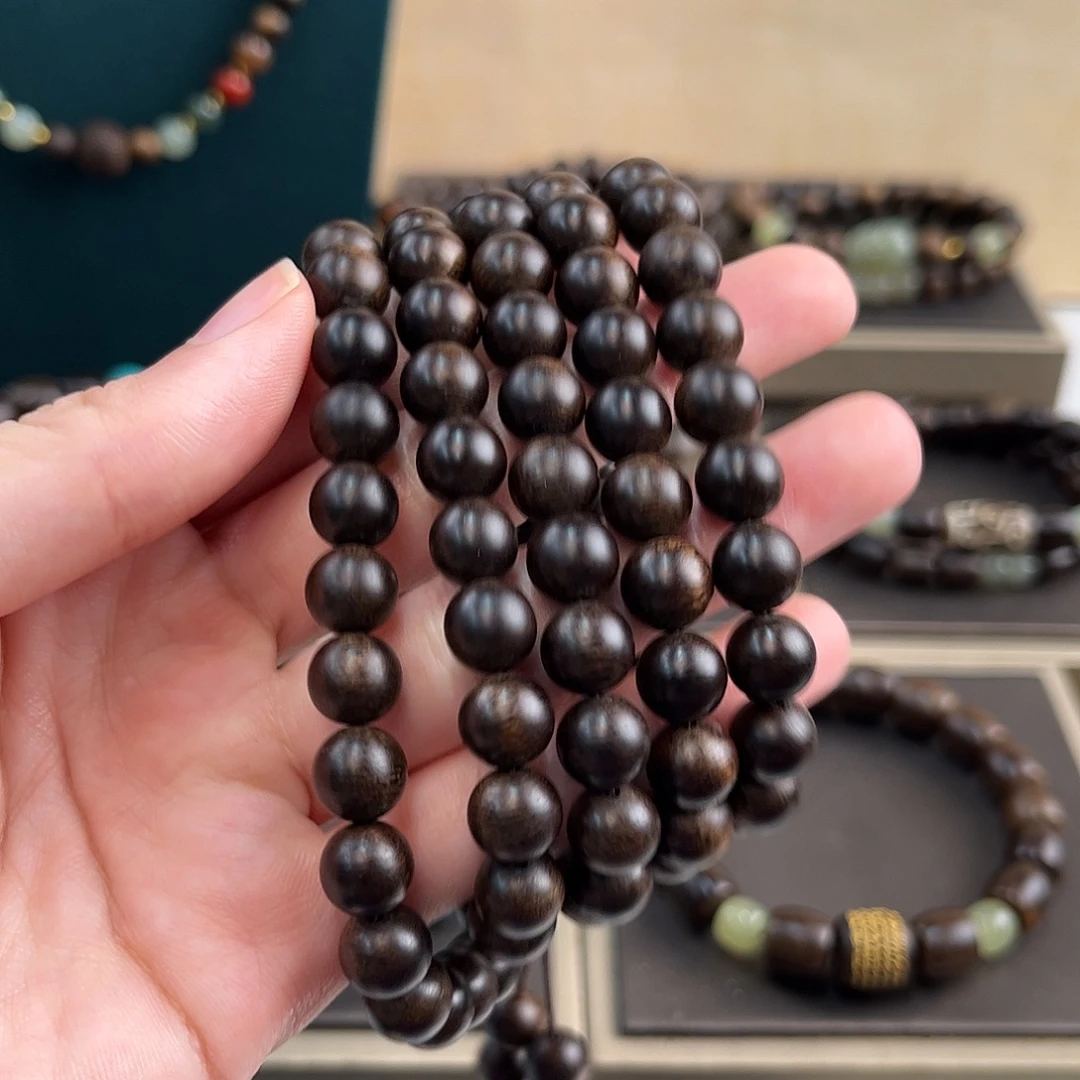 沉香碎屑沉香8mm108颗越南芽庄玉化白奇楠沉水