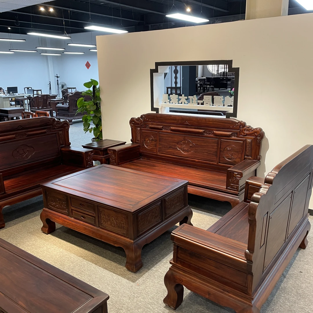 万事如意沙发客厅中户型沙发古典客厅成套雕花沙发木质家用