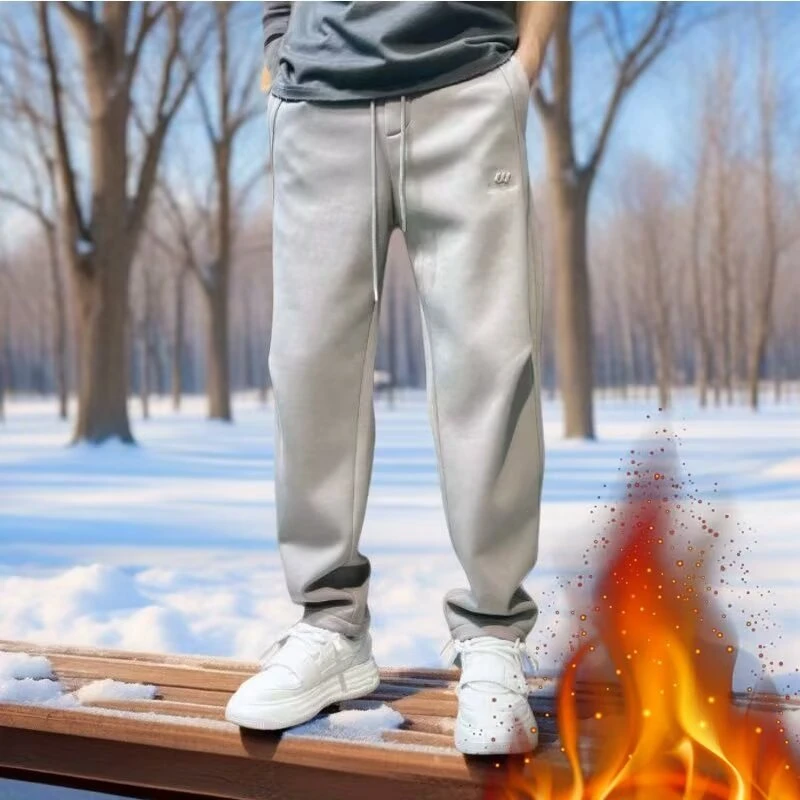 【加绒加厚】青少年黑色直筒裤冬季弹力松紧腰2025新款男士裤子秋冬