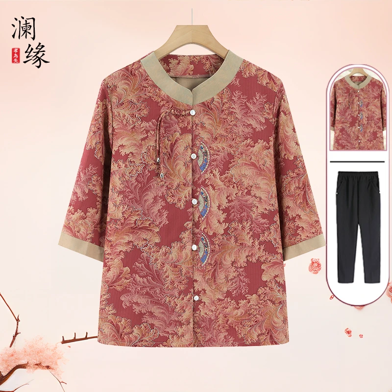 奶奶装夏装衬衫女新款老太太衣服60岁70老年人妈妈装夏季薄款衬衣