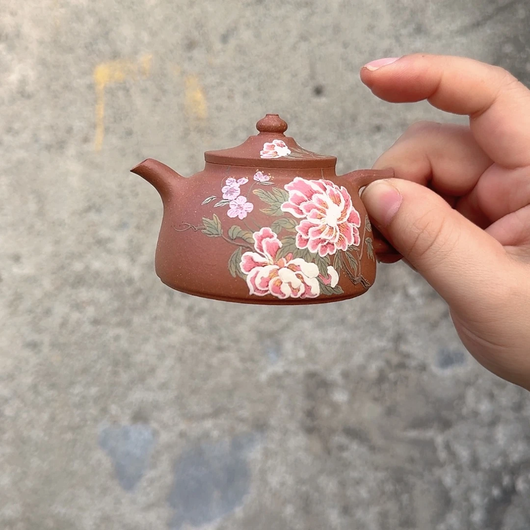 紫砂茶壶笠帽泥绘