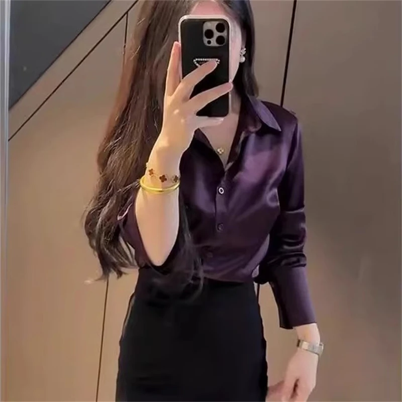 法式气质缎面紫色衬衫女2025春秋新款高级感轻奢衬衣显瘦长袖上衣