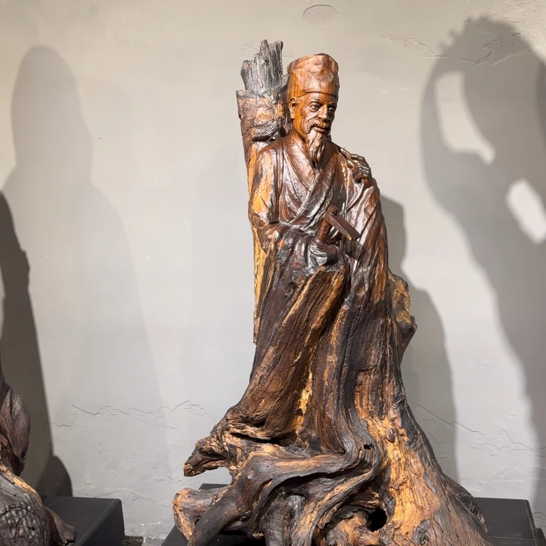 木鸡翅木 李时珍落地摆件