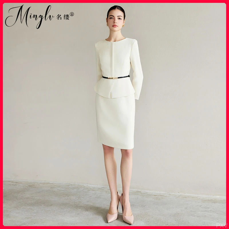 气质修身显瘦米色假两件洋装女秋季新款女神范上班服高端工装