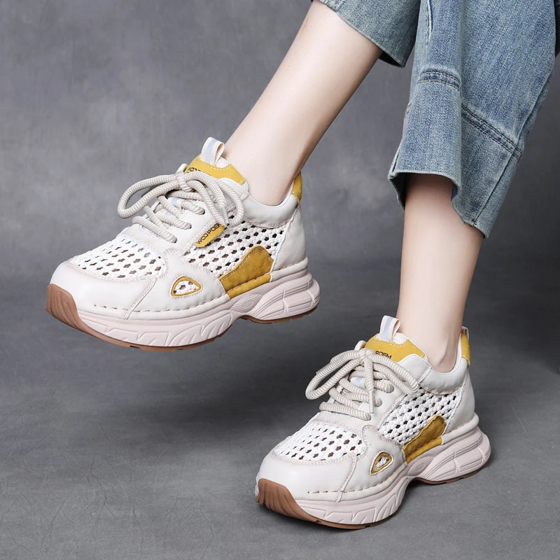 【恩祈定制】2025夏季新款百搭透气网鞋头层牛皮轻便舒适