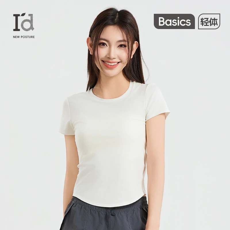 I'd/爱帝短袖桑蚕丝正肩修身T恤短款学院风显瘦内搭夏季运动上衣