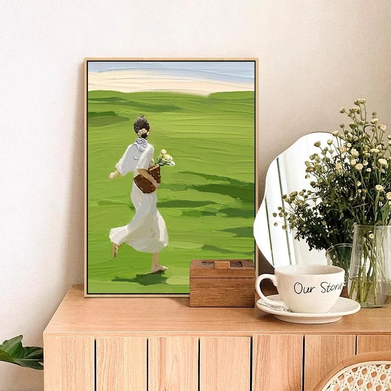 ins风郊游少女现代清新摆画沙发背景装饰画简约卧室桌面拍照背景