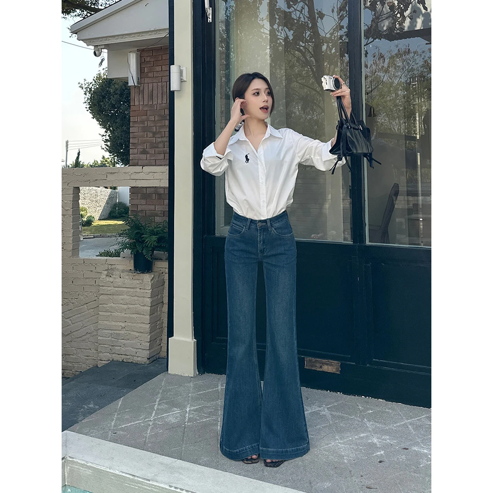 IFMR 2025早春新款复古蓝喇叭爆款中低腰修身显瘦微喇牛仔裤女