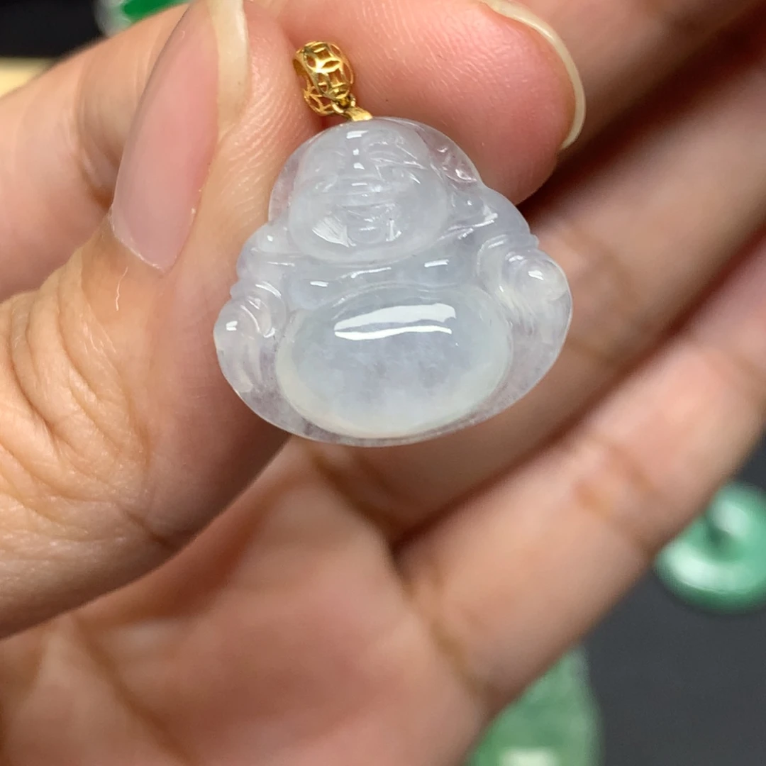 吊坠(不含链)18K金镶嵌翡翠有纹裂