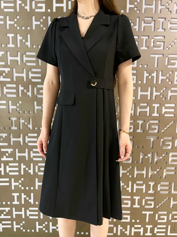 2025经典西装领正装连衣裙25866
