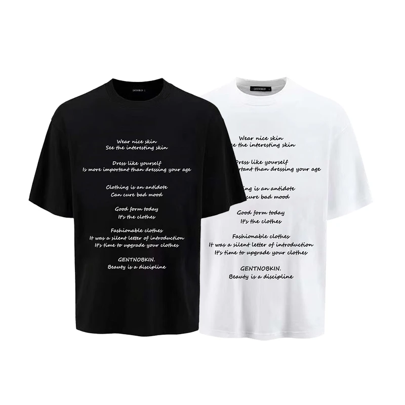 GENTNOBKIN 23SS字母标语t恤短袖男士夏季宽松潮流cleanfit小众黑